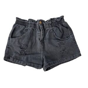 Favlux‎ Fashion Distressed Denim Shorts Black Elastic Waist Womens